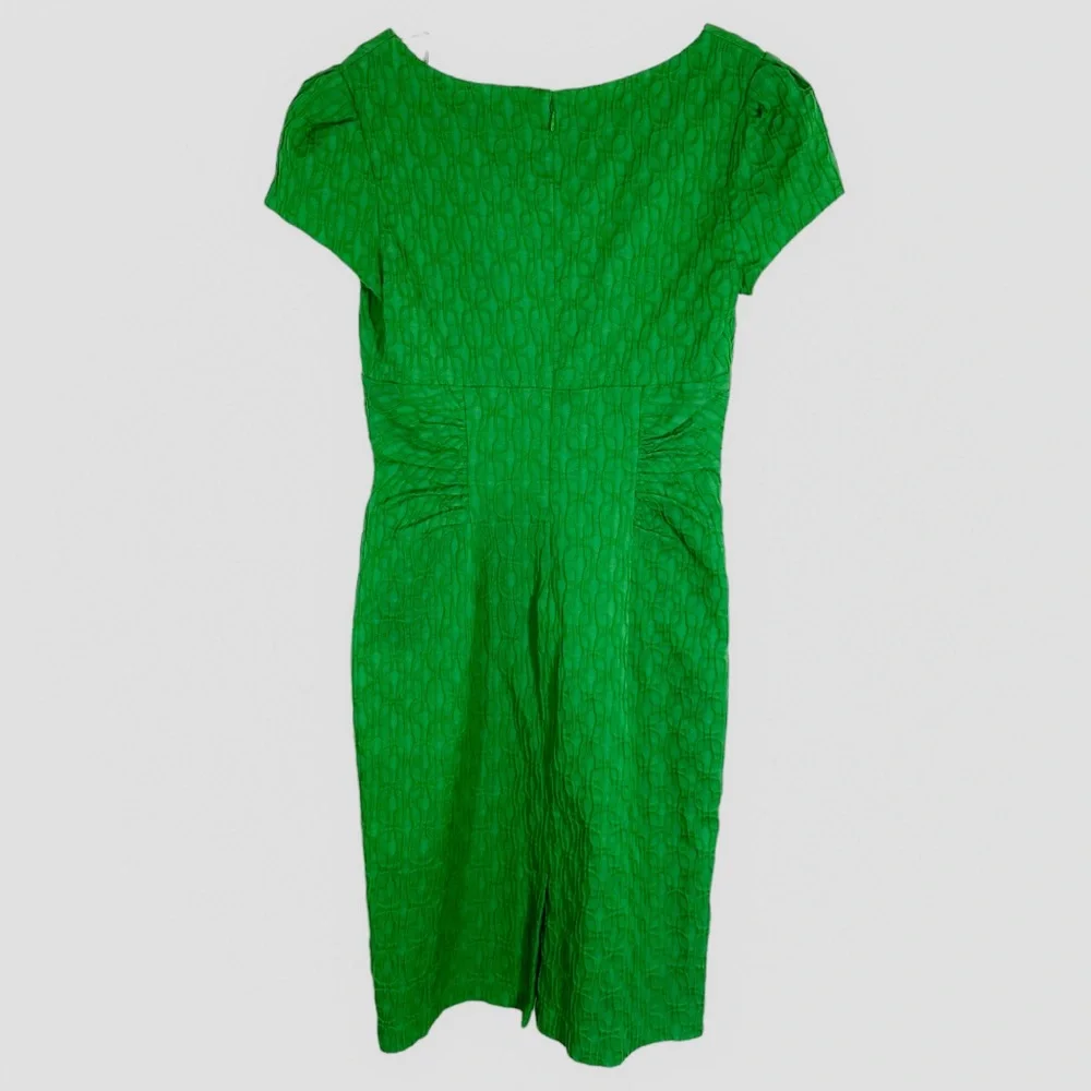 VTG Adrianna Papell Dress 1990's Green V-neck Ruching Short Sleeve Size 4 Trad